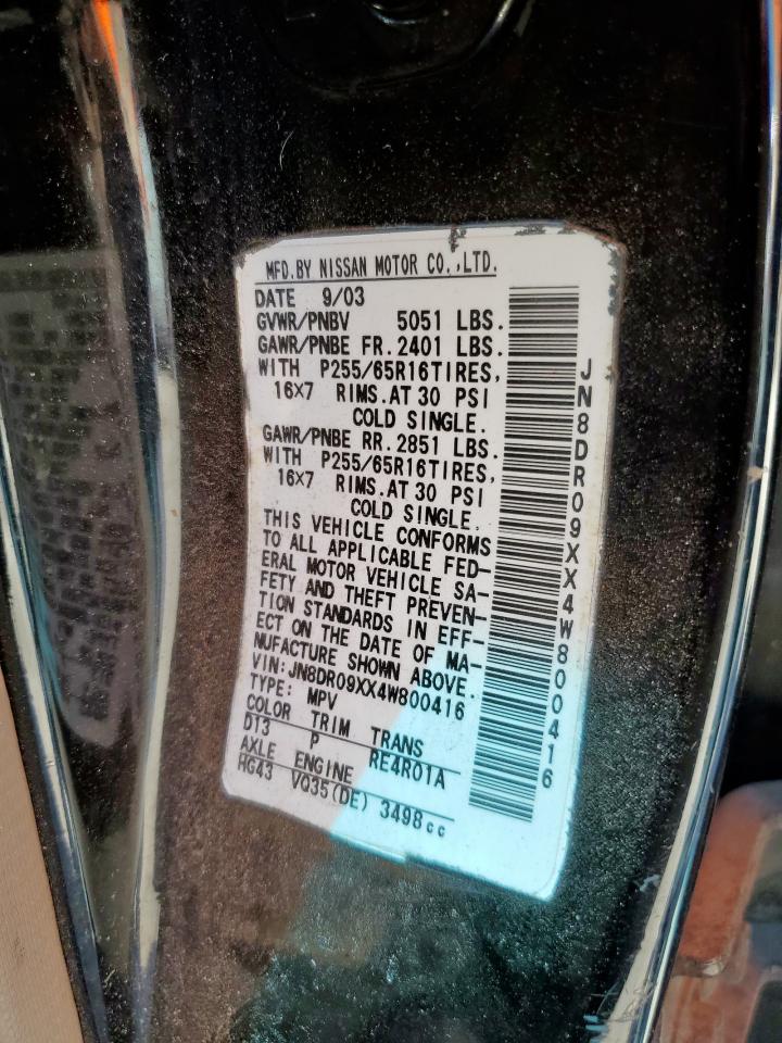 2004 Nissan Pathfinder Le VIN: JN8DR09XX4W800416 Lot: 86278205