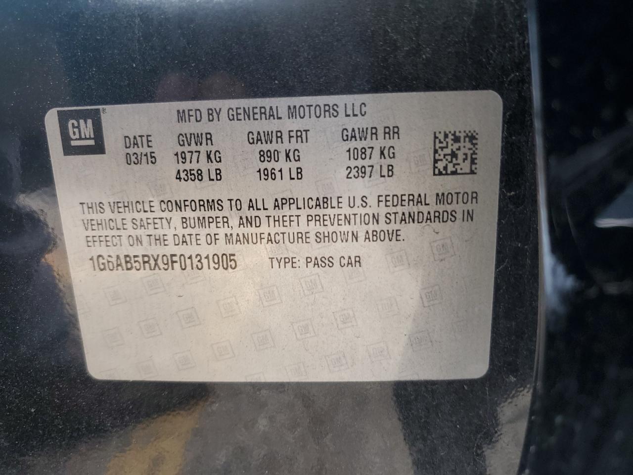 2015 Cadillac Ats Luxury VIN: 1G6AB5RX9F0131905 Lot: 84863005