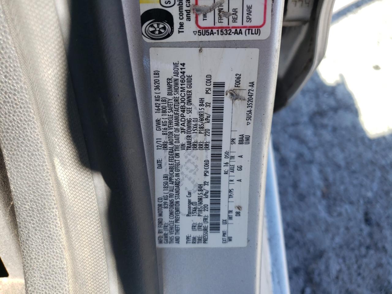 2012 Ford Fiesta Se VIN: 3FADP4BJ0CM160414 Lot: 86458665