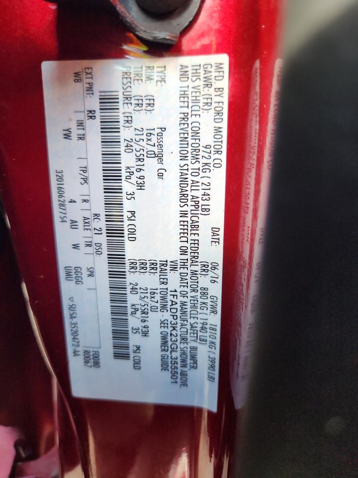 2016 Ford Focus Se VIN: 1FADP3K23GL355501 Lot: 82262275