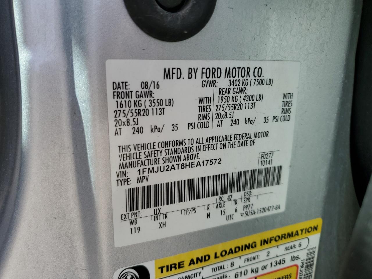 2017 Ford Expedition Limited VIN: 1FMJU2AT8HEA17572 Lot: 81064885