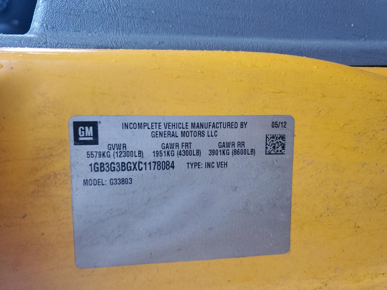 2012 Thomas Minotour G3500 - School Bus VIN: 1GB3G3BGXC1178084 Lot: 84648645