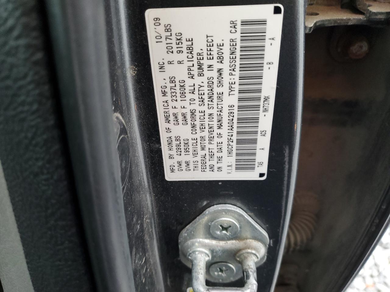 2010 Honda Accord Lxp VIN: 1HGCP2F41AA042916 Lot: 82675605