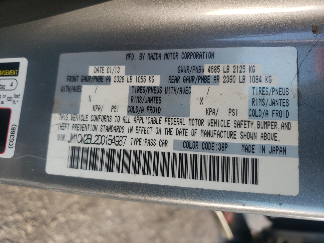 2013 Mazda 5 VIN: JM1CW2BL2D0154987 Lot: 82747505