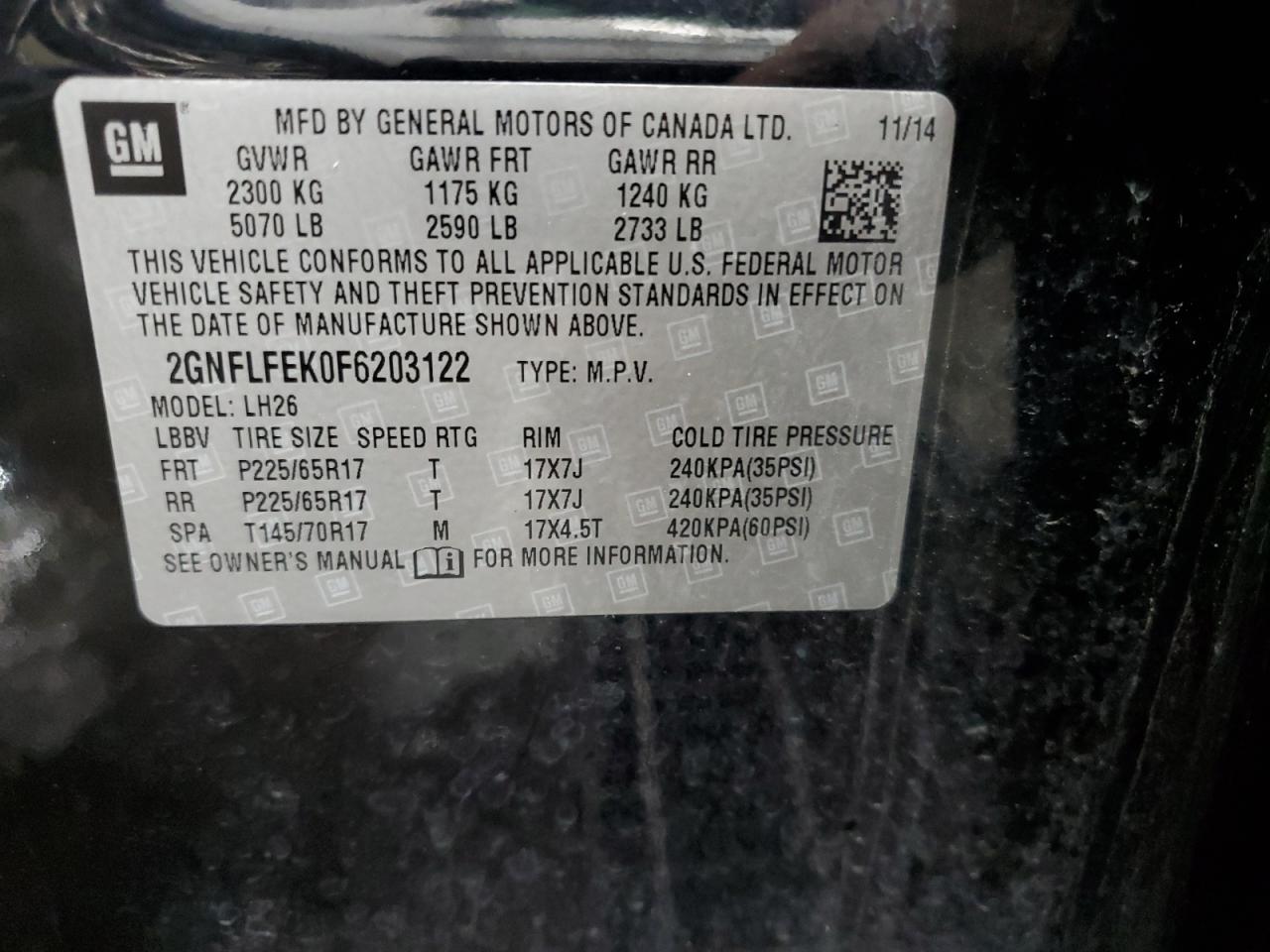 2015 Chevrolet Equinox Lt VIN: 2GNFLFEK0F6203122 Lot: 84948835