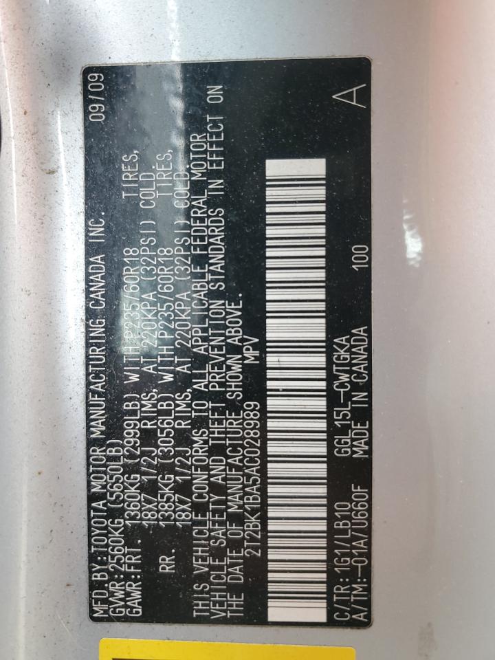 2010 Lexus Rx 350 VIN: 2T2BK1BA5AC028989 Lot: 89822175