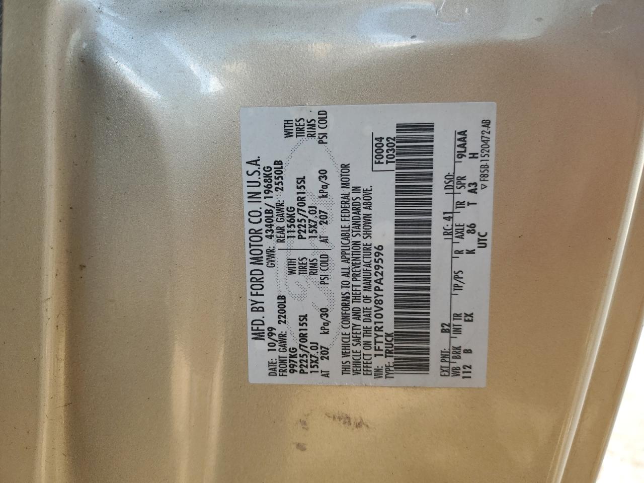 2000 Ford Ranger VIN: 1FTYR10V8YPA29596 Lot: 90845725