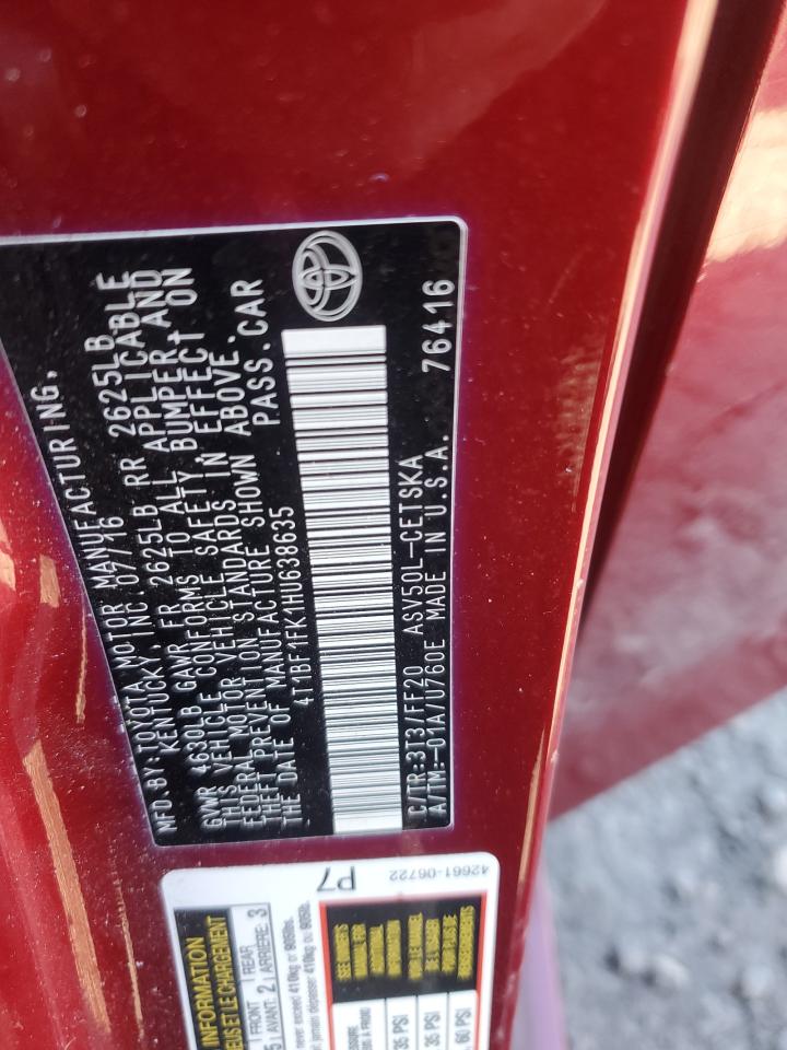 2017 Toyota Camry Le VIN: 4T1BF1FK1HU638635 Lot: 85373865