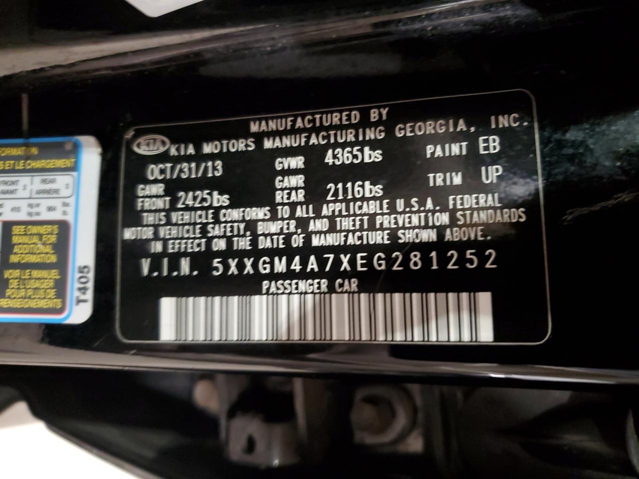 2014 Kia Optima Lx VIN: 5XXGM4A7XEG281252 Lot: 82312395