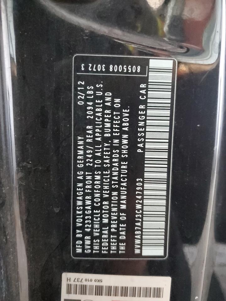 2012 Volkswagen Golf VIN: WVWAB7AJ3CW247903 Lot: 81957785