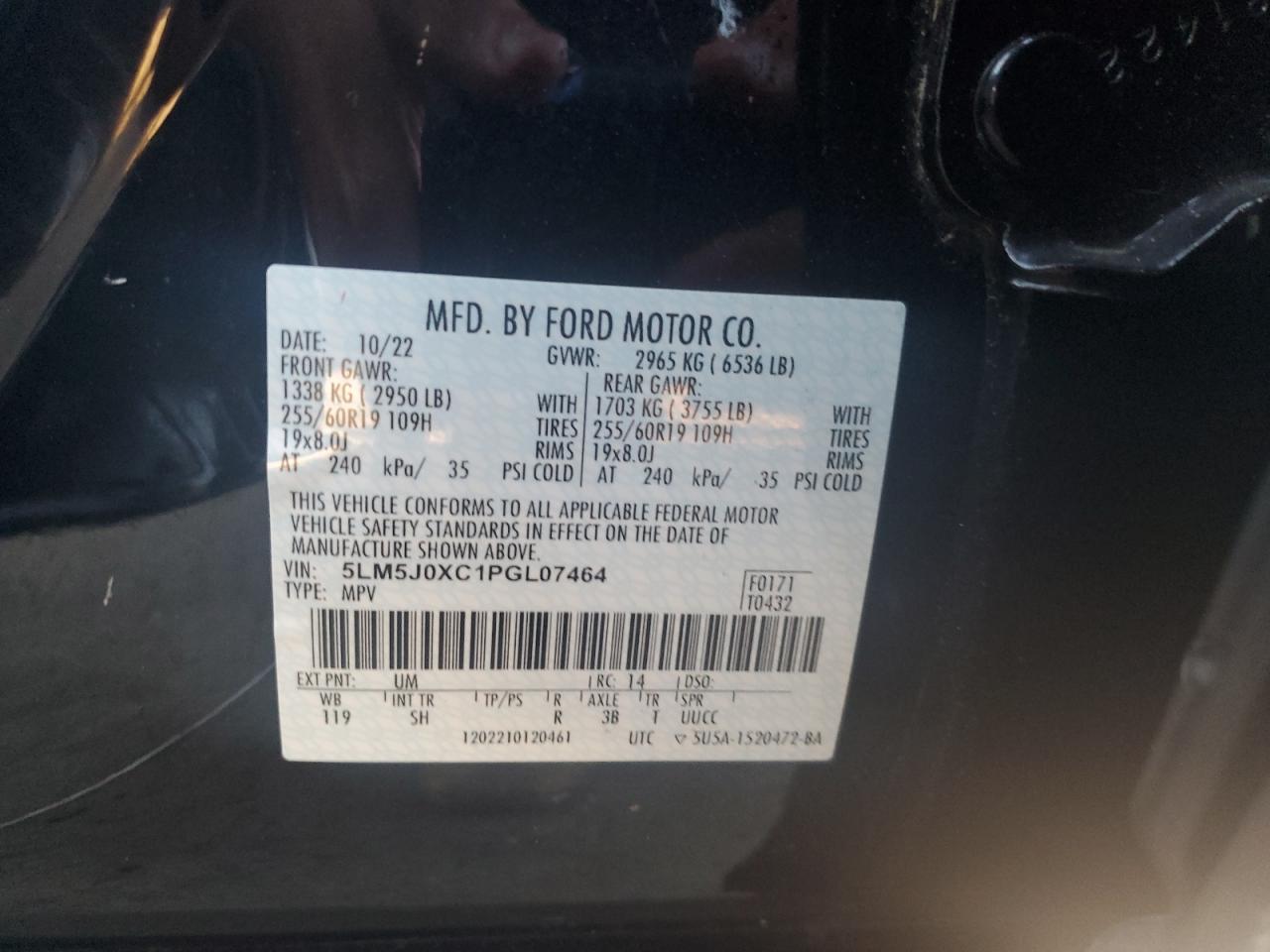 2023 Lincoln Aviator VIN: 5LM5J0XC1PGL07464 Lot: 89477265