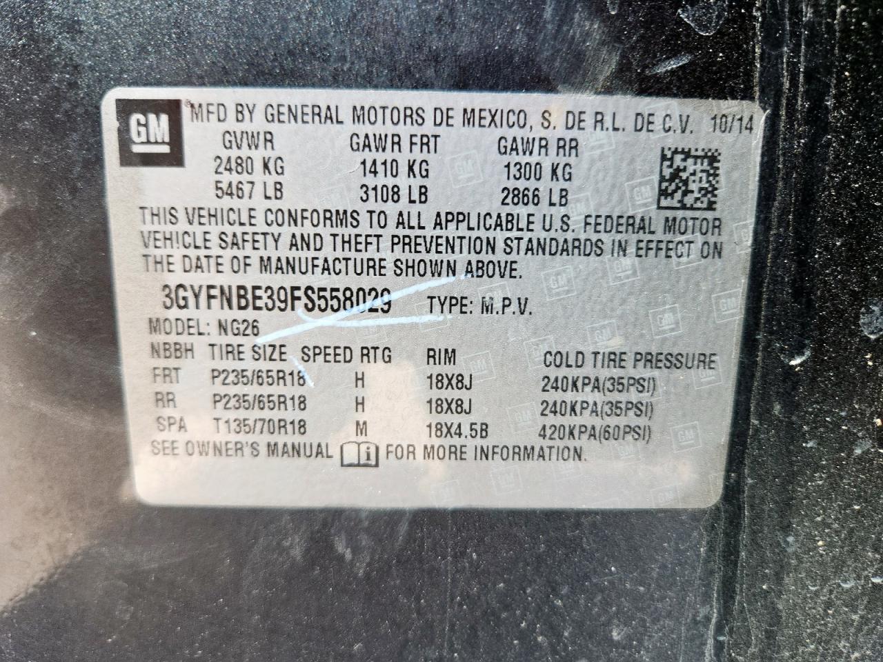 2015 Cadillac Srx Luxury Collection VIN: 3GYFNBE39FS558029 Lot: 43420771