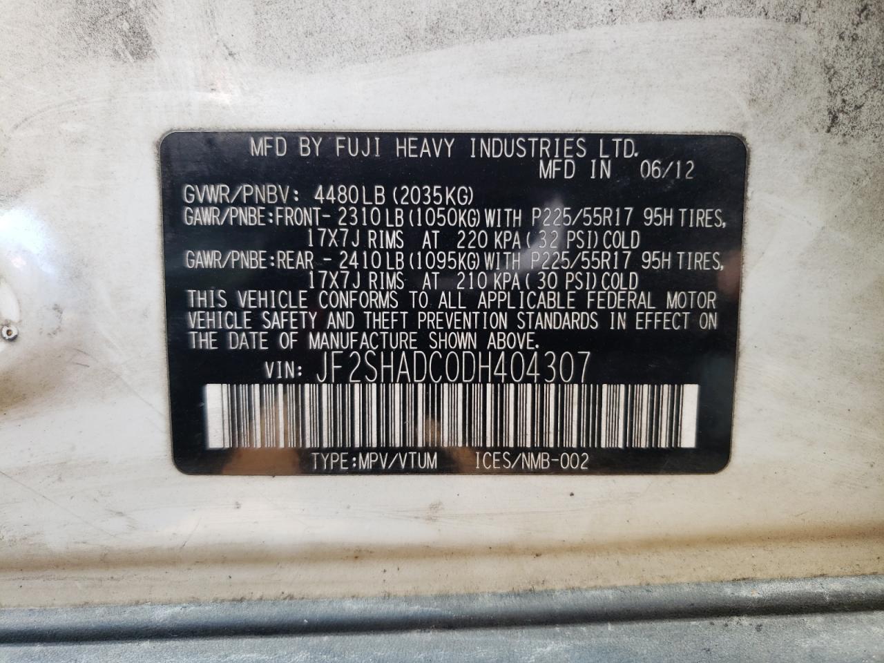 2013 Subaru Forester 2.5X Premium VIN: JF2SHADC0DH404307 Lot: 86260145