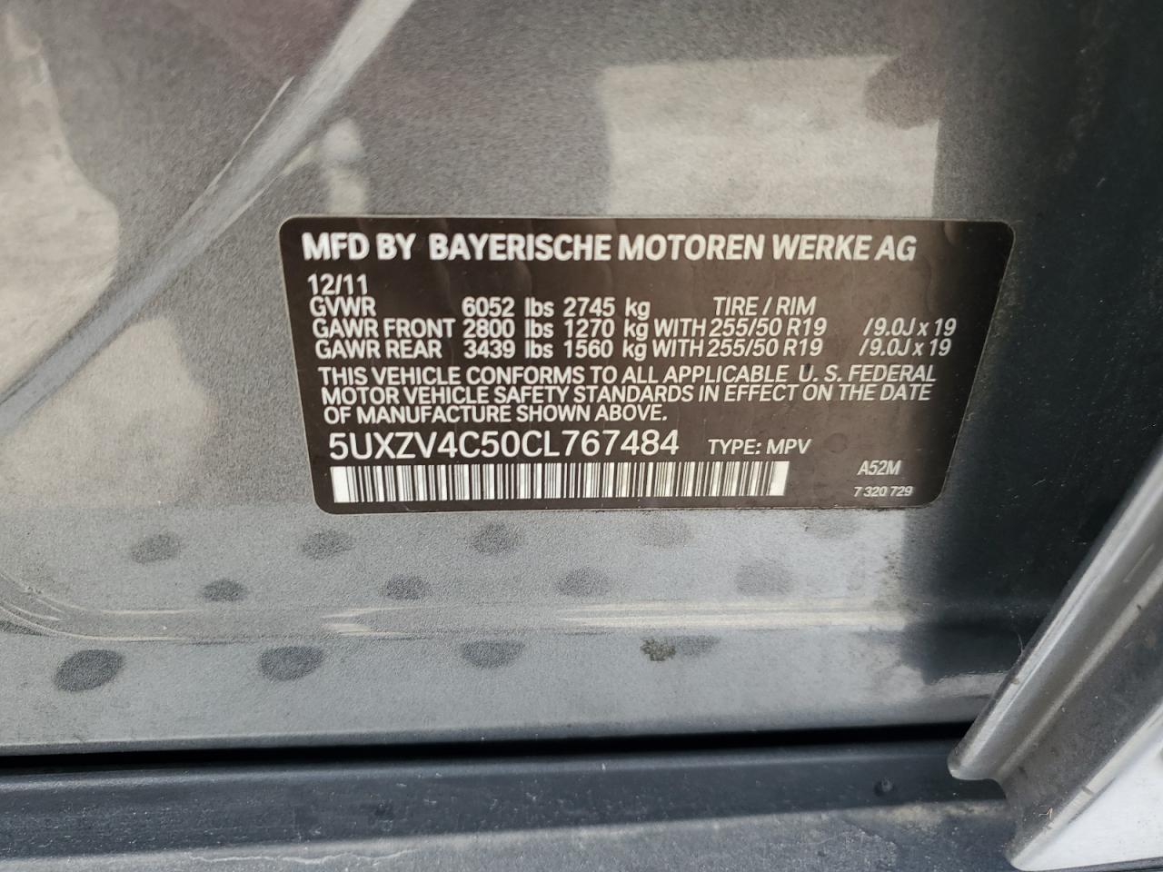 2012 BMW X5 xDrive35I VIN: 5UXZV4C50CL767484 Lot: 85297355