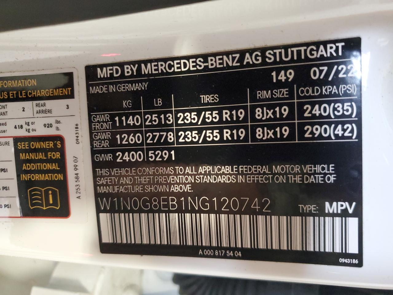 2022 Mercedes-Benz Glc 300 4Matic VIN: W1N0G8EB1NG120742 Lot: 90455765