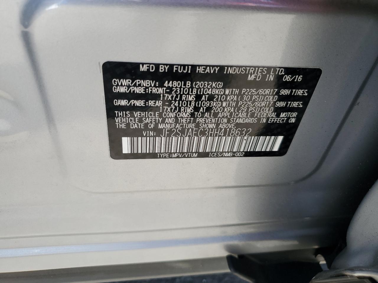 2017 Subaru Forester 2.5I Premium VIN: JF2SJAEC3HH418632 Lot: 89575945