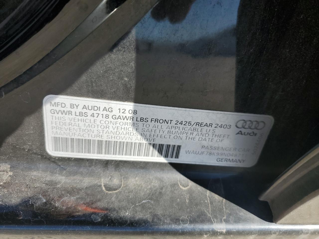 2009 Audi A4 Premium Plus VIN: WAUJF78K99N048711 Lot: 85143415