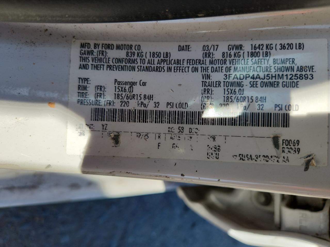 2017 Ford Fiesta S VIN: 3FADP4AJ5HM125893 Lot: 82258305