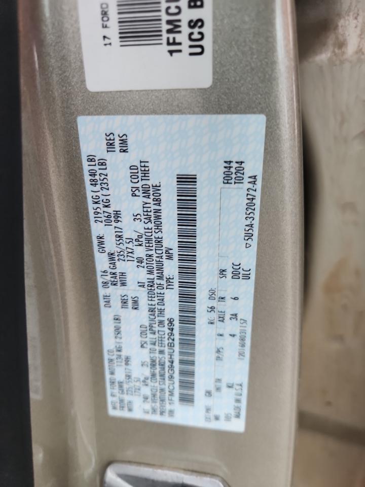 2017 Ford Escape Se VIN: 1FMCU9G94HUB29496 Lot: 82409145