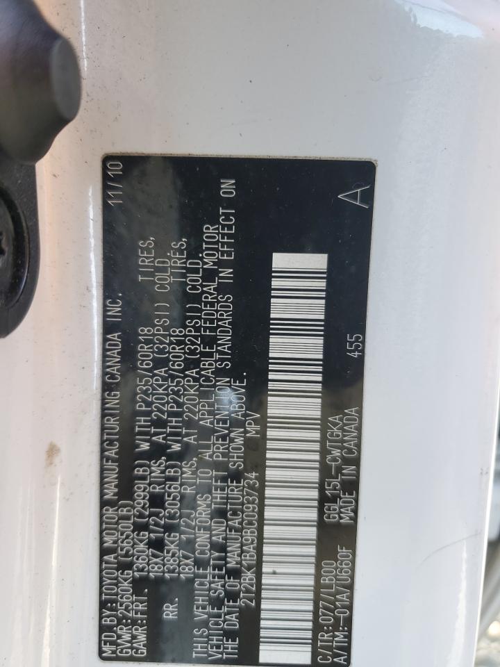 2011 Lexus Rx 350 VIN: 2T2BK1BA9BC093734 Lot: 85079495