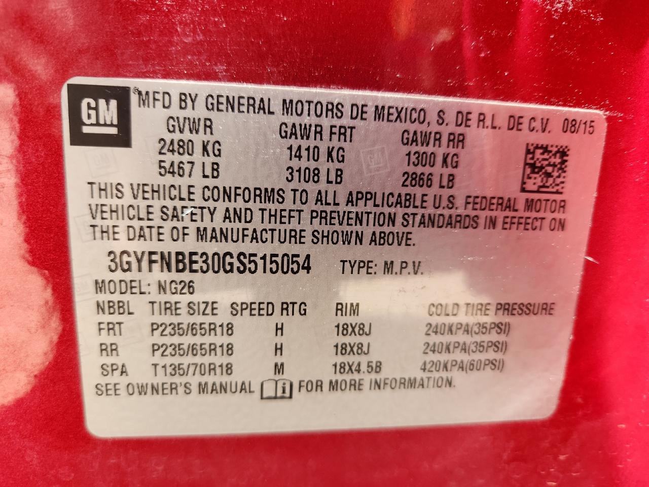 2016 Cadillac Srx Luxury Collection VIN: 3GYFNBE30GS515054 Lot: 85089515