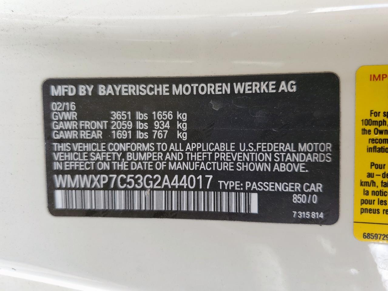 2016 Mini Cooper S VIN: WMWXP7C53G2A44017 Lot: 84462835