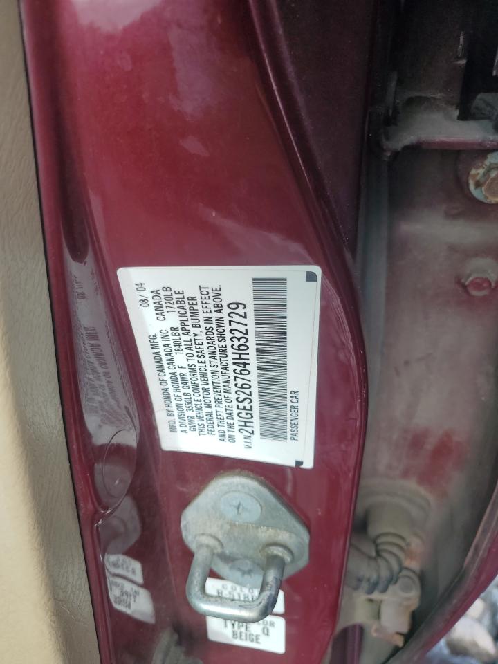 2004 Honda Civic Ex VIN: 2HGES26764H632729 Lot: 86150225