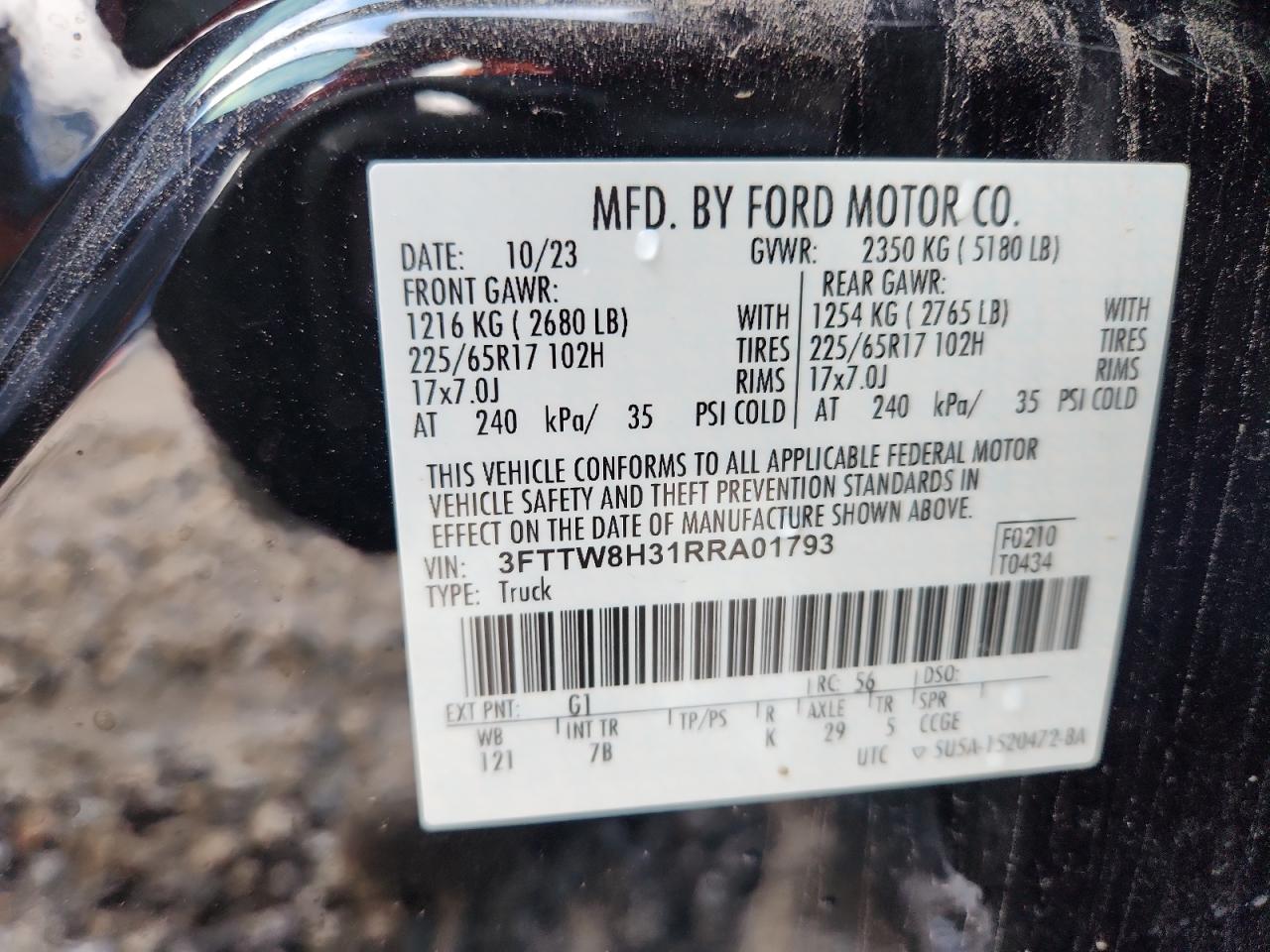 2024 Ford Maverick Xlt VIN: 3FTTW8H31RRA01793 Lot: 86332255