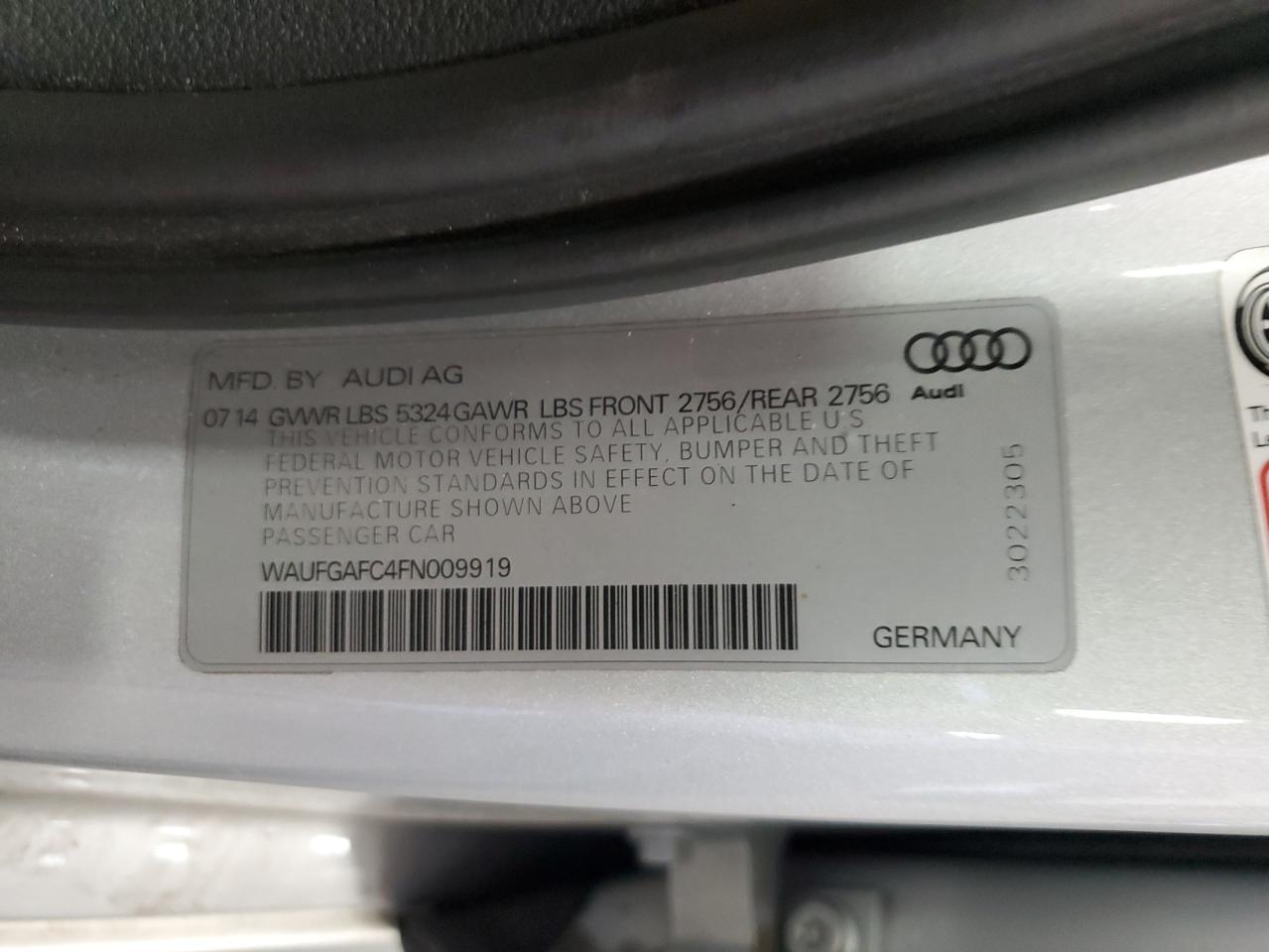 2015 Audi A6 Premium Plus VIN: WAUFGAFC4FN009919 Lot: 86195835