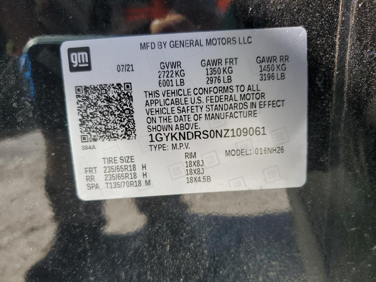 2022 Cadillac Xt5 Premium Luxury VIN: 1GYKNDRS0NZ109061 Lot: 87235215