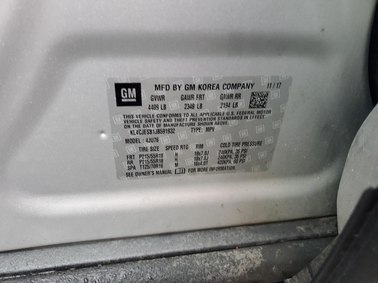 2018 Buick Encore Preferred VIN: KL4CJESB1JB591932 Lot: 90343185