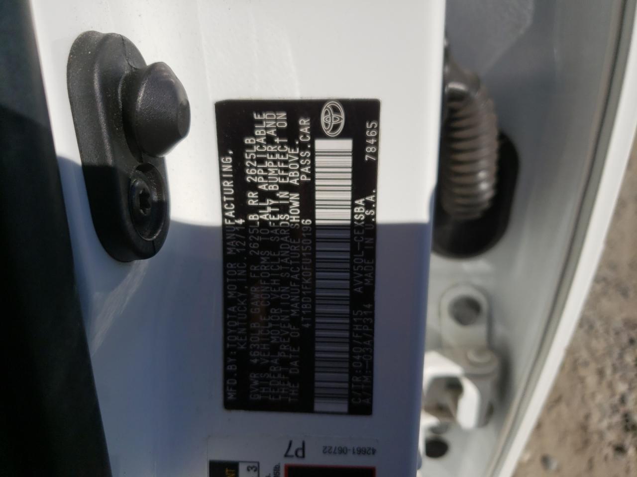 2015 Toyota Camry Hybrid VIN: 4T1BD1FK0FU150196 Lot: 82375465