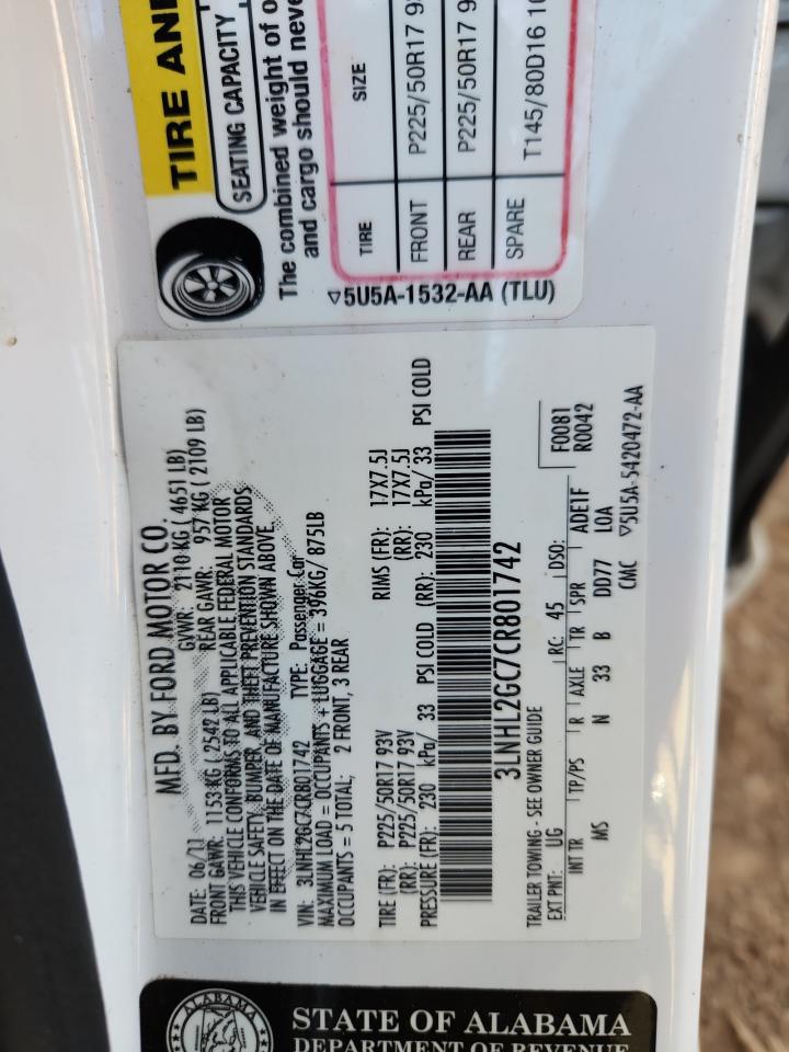 2012 Lincoln Mkz VIN: 3LNHL2GC7CR801742 Lot: 86814085