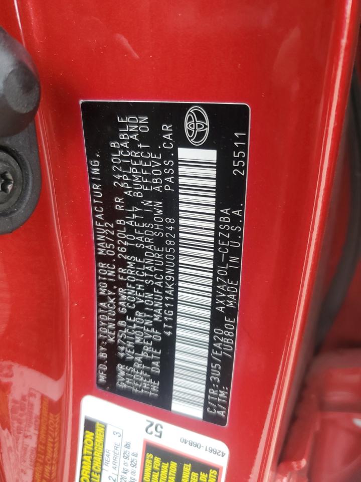 2022 Toyota Camry Se VIN: 4T1G11AK9NU058248 Lot: 82226565