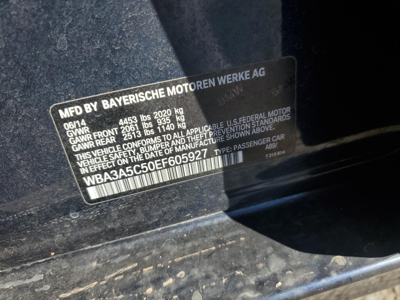 2014 BMW 328 I VIN: WBA3A5C50EF605927 Lot: 86119525