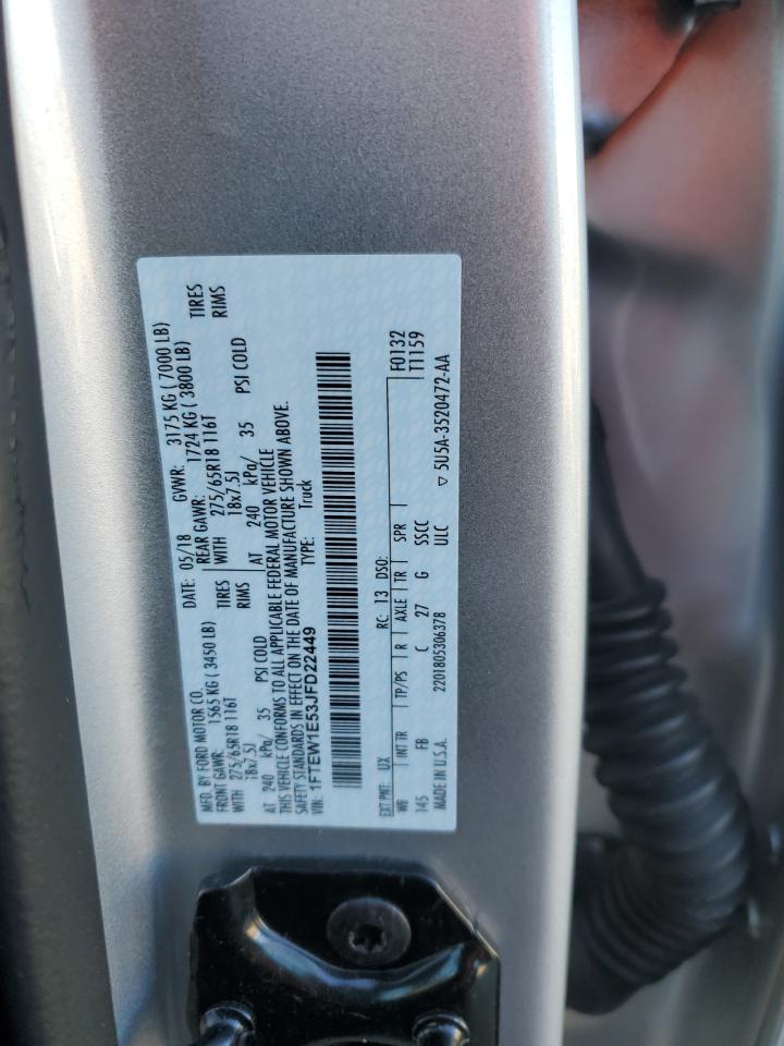 2018 Ford F150 Supercrew VIN: 1FTEW1E53JFD22449 Lot: 86317805