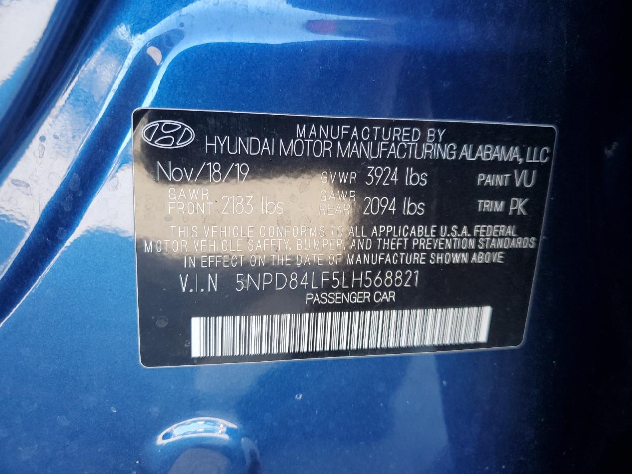 2020 Hyundai Elantra Sel VIN: 5NPD84LF5LH568821 Lot: 85727565