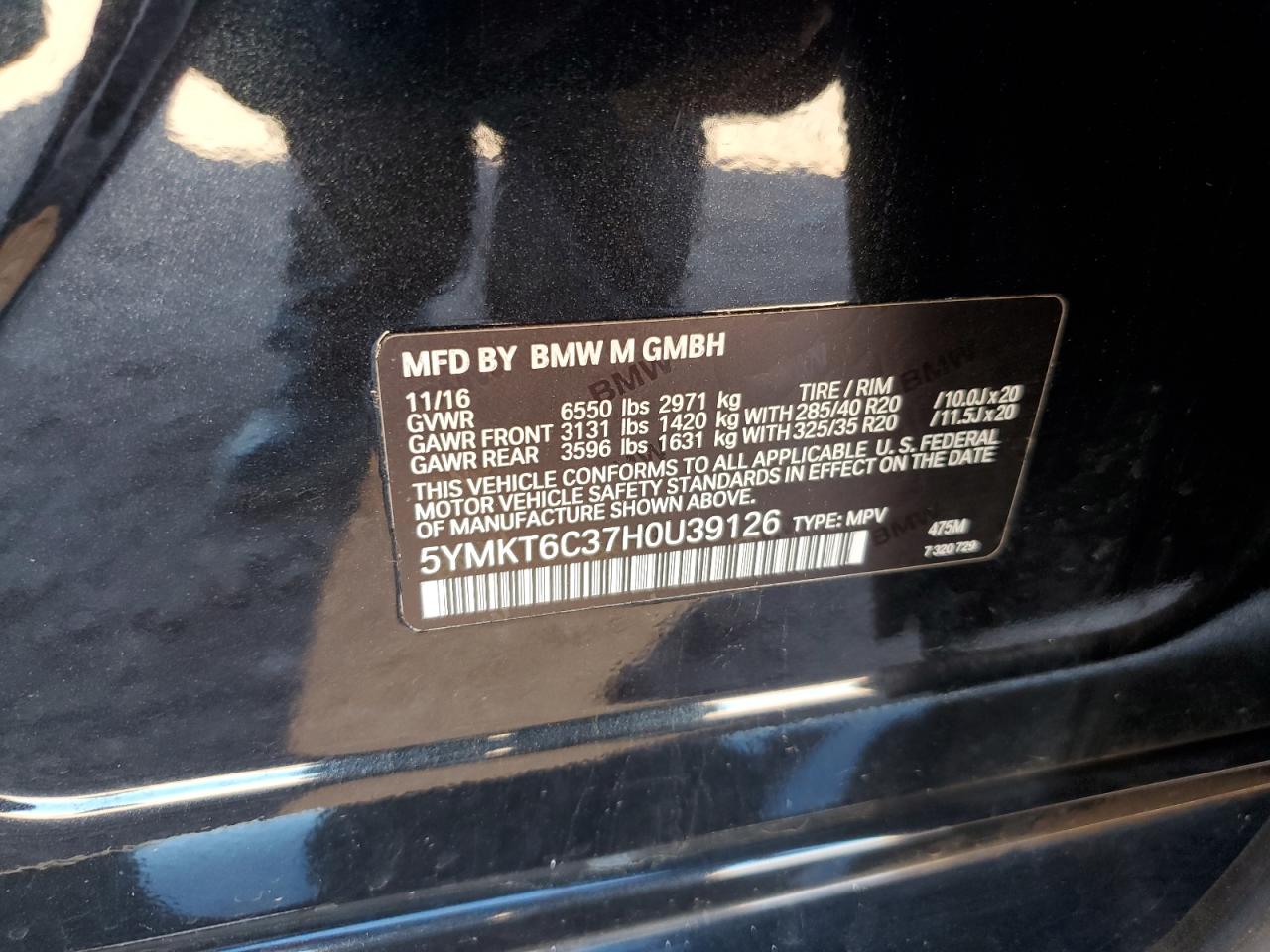 2017 BMW X5 M VIN: 5YMKT6C37H0U39126 Lot: 82287765