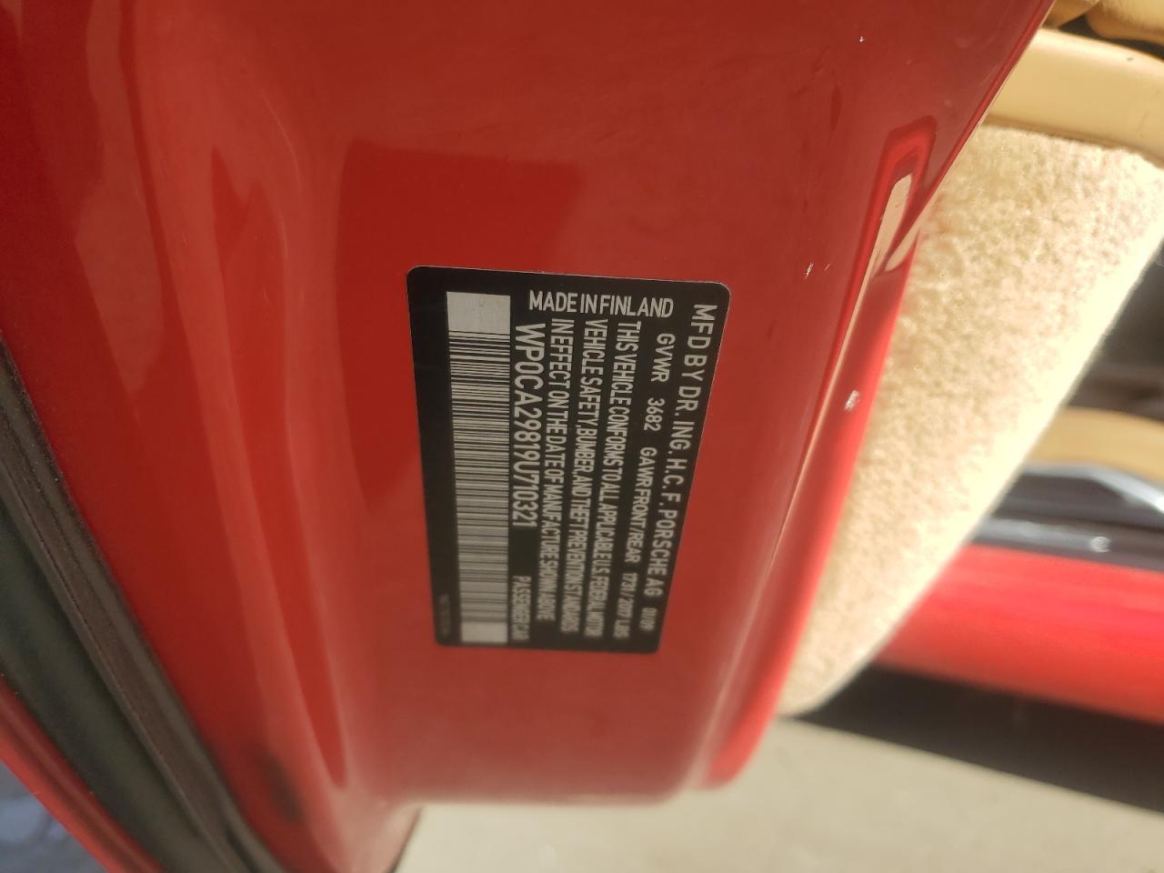 2009 Porsche Boxster VIN: WP0CA29819U710321 Lot: 85268495