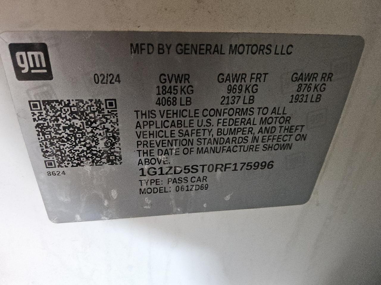 2024 Chevrolet Malibu Lt VIN: 1G1ZD5ST0RF175996 Lot: 86288225