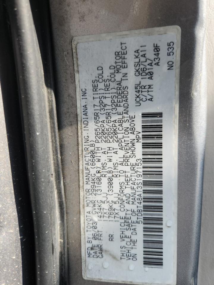 2003 Toyota Sequoia Limited VIN: 5TDBT48A13S197153 Lot: 87469935