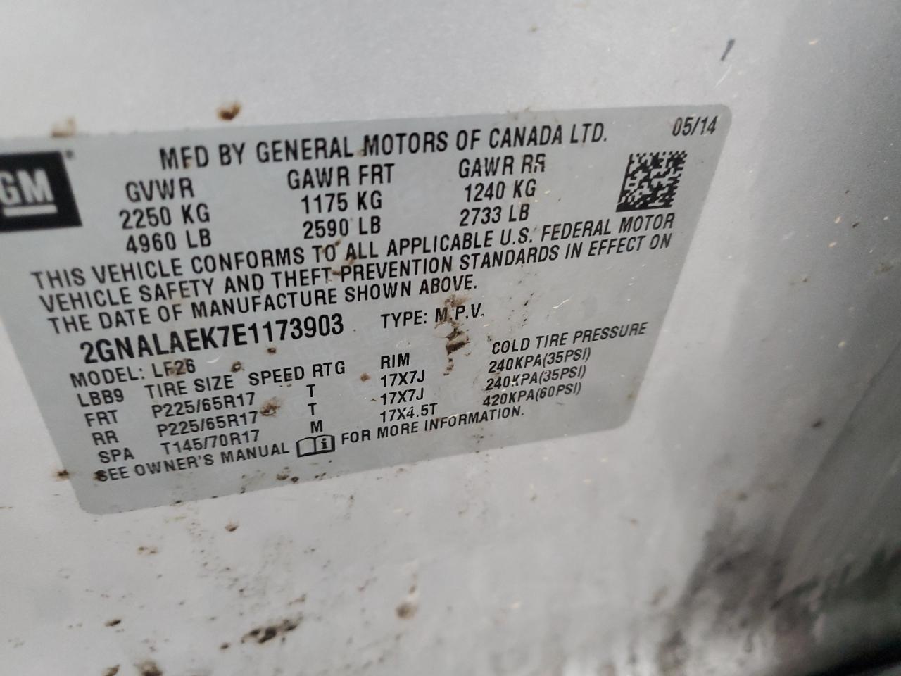 2014 Chevrolet Equinox Ls VIN: 2GNALAEK7E1173903 Lot: 85136605