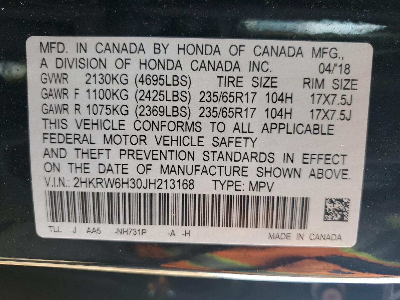 2018 Honda Cr-V Lx VIN: 2HKRW6H30JH213168 Lot: 86813225