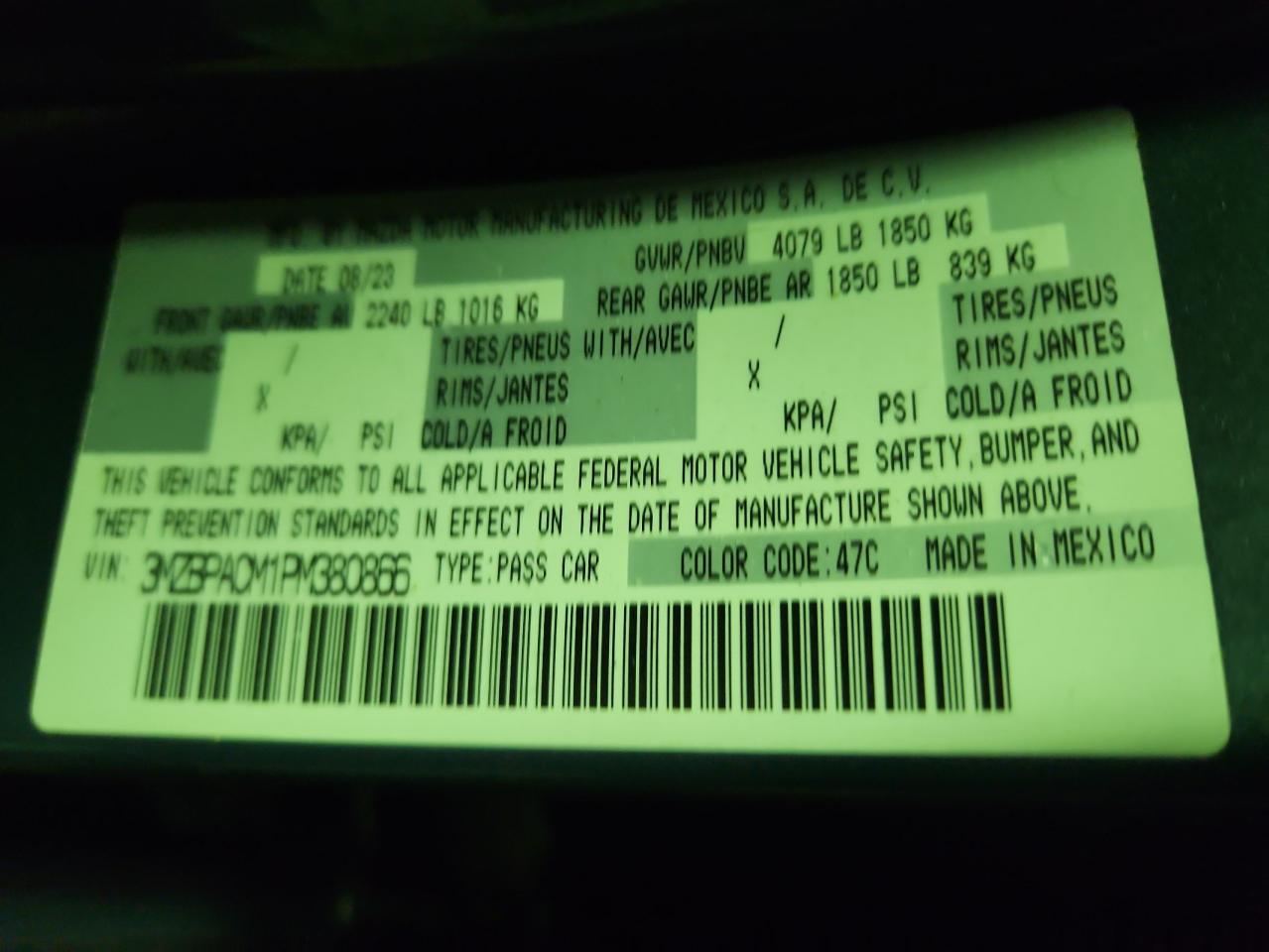 2023 Mazda 3 Preferred VIN: 3MZBPACM1PM380866 Lot: 82346115