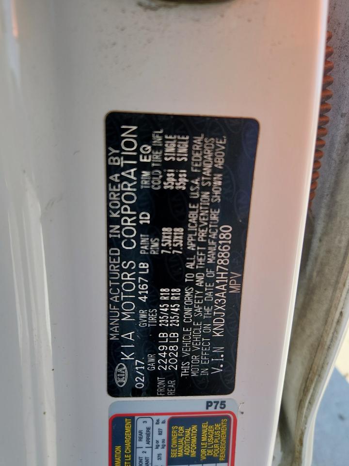 2017 Kia Soul ! VIN: KNDJX3AA1H7886180 Lot: 85680255