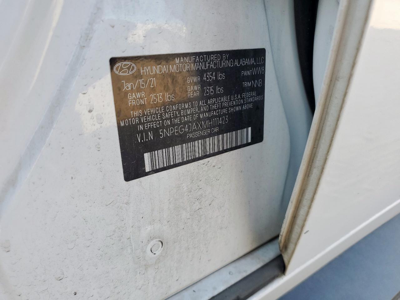 2021 Hyundai Sonata Se VIN: 5NPEG4JAXMH111423 Lot: 85001205