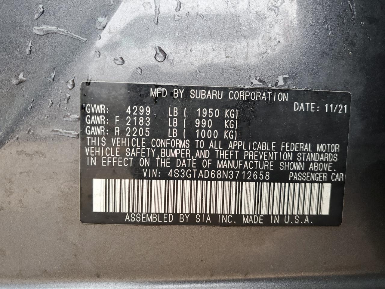 2022 Subaru Impreza Premium VIN: 4S3GTAD68N3712658 Lot: 84647445