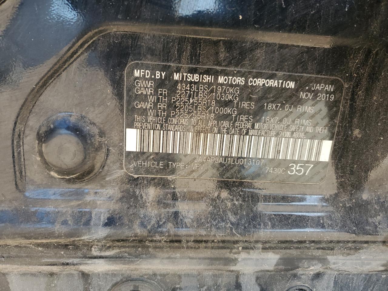 2020 Mitsubishi Outlander Sport Es VIN: JA4AP3AU1LU013107 Lot: 82584345