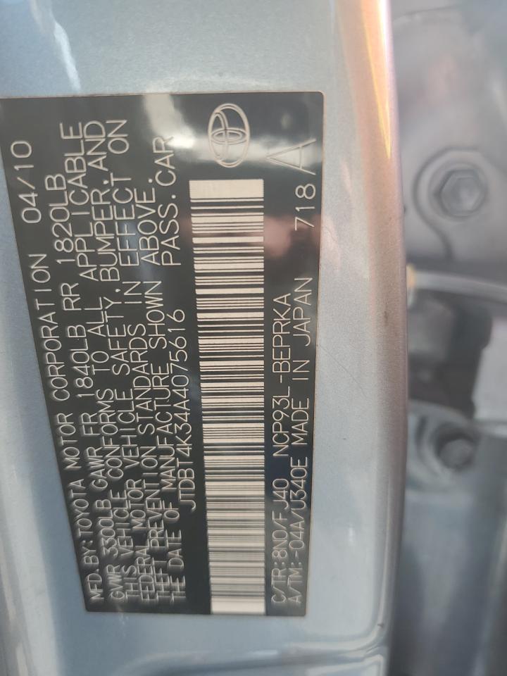 2010 Toyota Yaris VIN: JTDBT4K34A4075616 Lot: 87400575