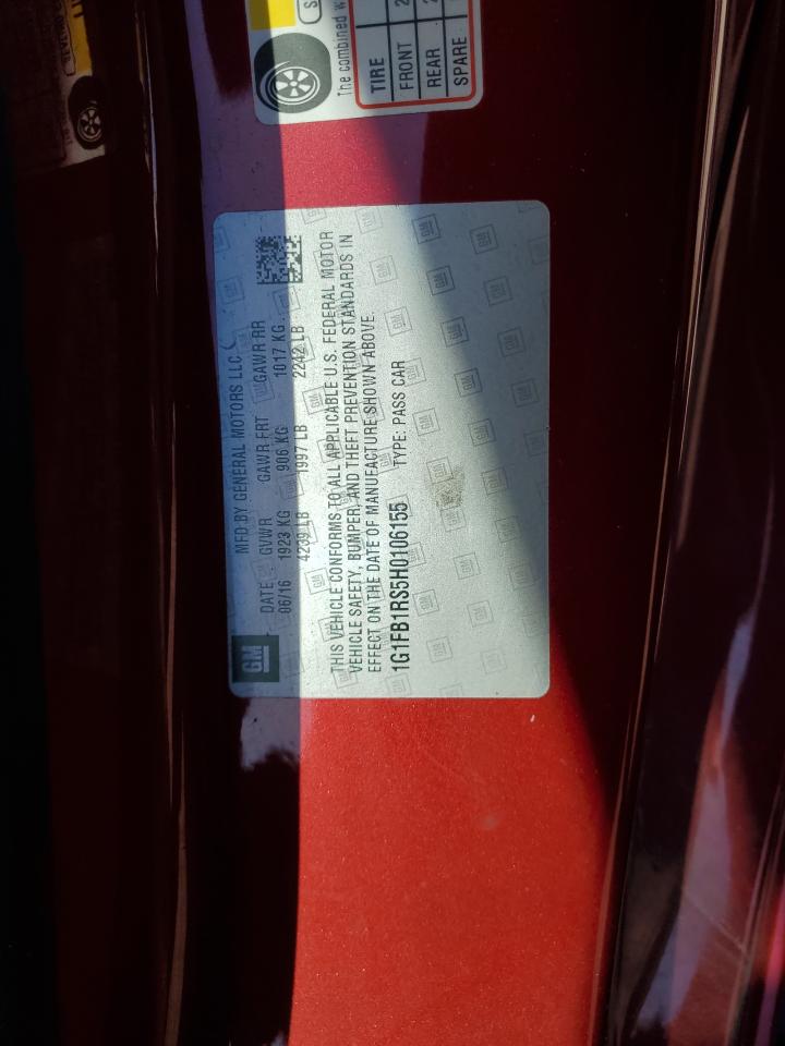 2017 Chevrolet Camaro Lt VIN: 1G1FB1RS5H0106155 Lot: 86118045